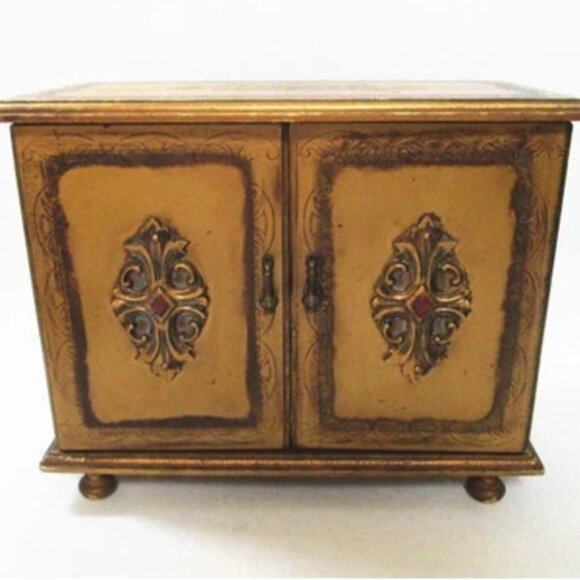 Lovely True Vintage Jewelry Music Box 100% Carved Wood w/ Velvet Drawers 1960s - Picture 11 of 11